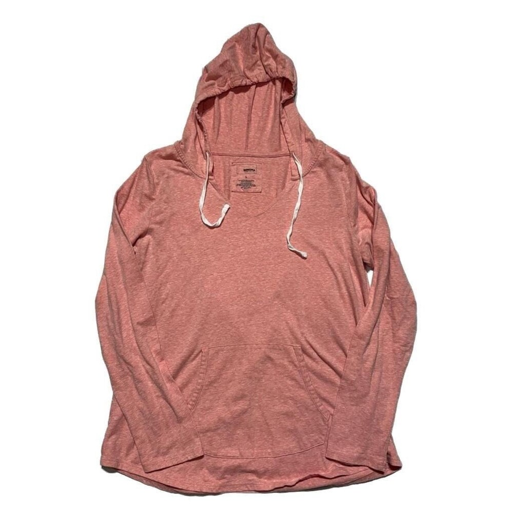 Sonoma Goods For Life Womens L Pink Lightweight V Neck Hoodie Pullover